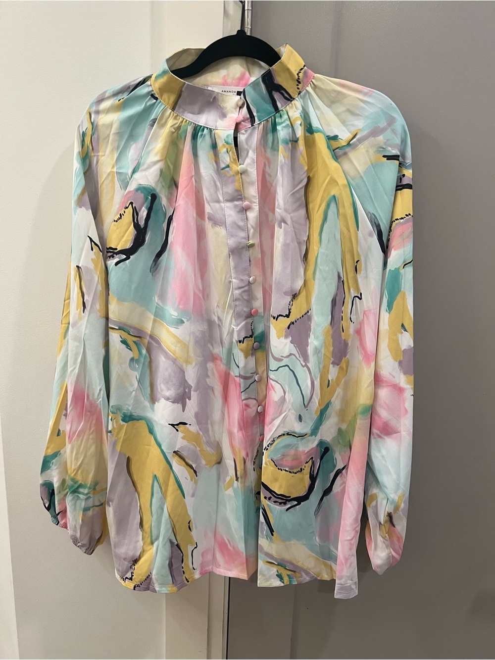 Women's Pastel Abstract Print Button-Front Blouse